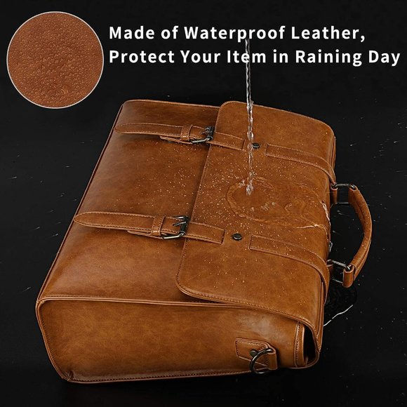 Men's Brown Leather  Waterproof Messenger bag 15.6 Inch - Picture 4 of 9
